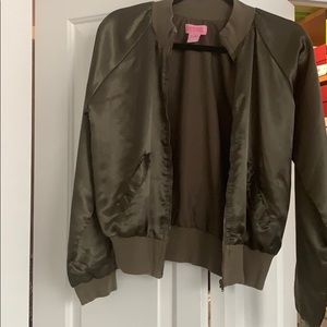 Green satin bomber jacket